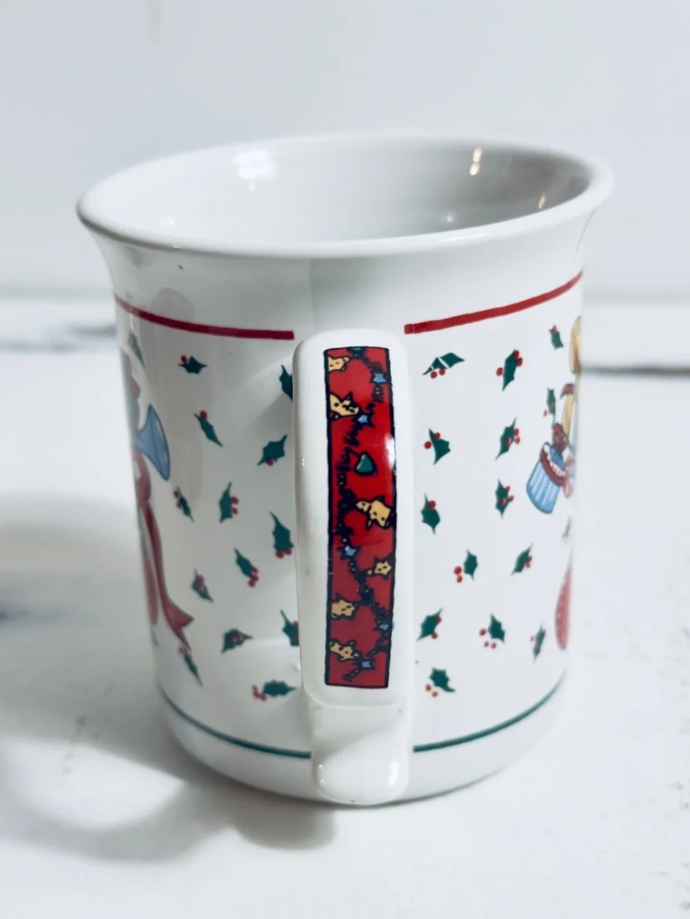 Vintage 80’s Christmas mug Festive Teddy Bear‎ Christmas Stocking Mug